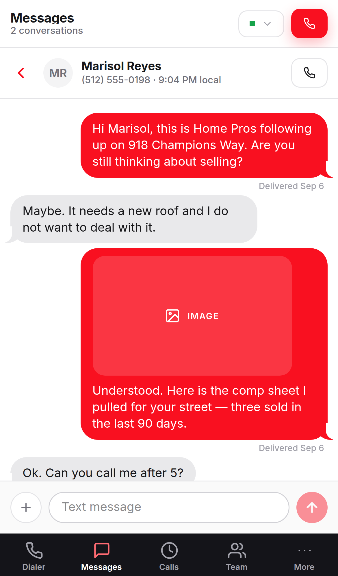 A text thread on a phone